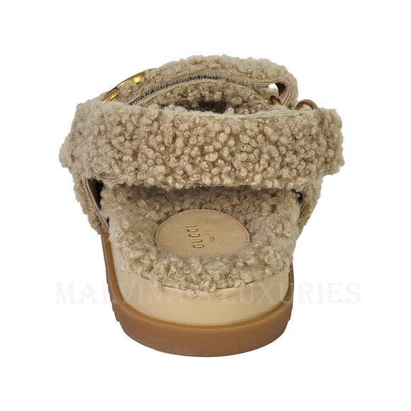 GUCCI SHOES DOUBLE G LOGO BEIGE MERINO WOOL SANDALS w STRAPS sz 38 8 US - Picture 6 of 15